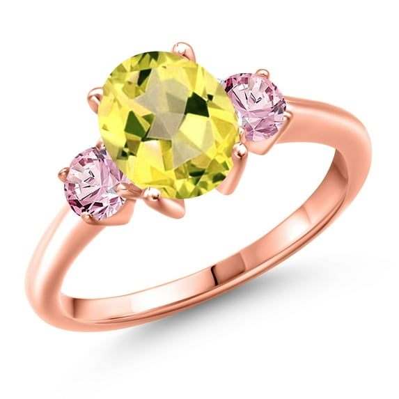 Gem Stone King 18K Rose Gold Plated Silver Canary Mystic Topaz and Pink Lab Grown Diamond Engagement Ring for Women | 2.50 Cttw | Oval 9X7MM | Gemstone November Birthstone | Size 5
