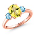 thumbnail image 1 of Gem Stone King 18K Rose Gold Plated Silver Canary Mystic Topaz and Swiss Blue Topaz Engagement Ring for Women | 2.71 Cttw | Oval 9X7MM | Gemstone November Birthstone | Size 8, 1 of 6