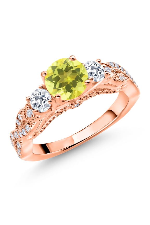 18K Rose Gold Plated Silver Canary Mystic Topaz White Topaz and White Moissanite Engagement Ring for Women (1.55 Cttw, Gemstone, Round 6MM and 3MM, Size 9)
