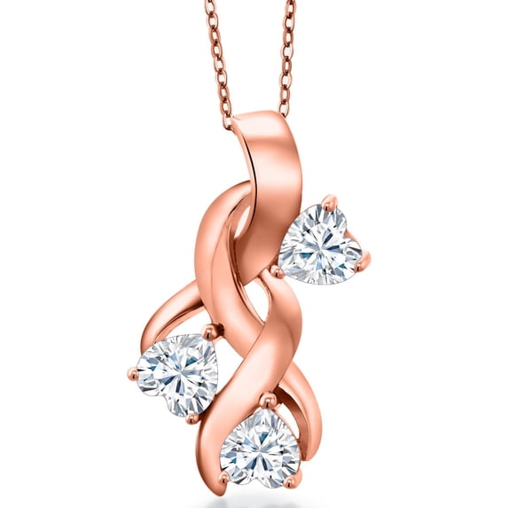 Gem Stone King 18K Rose Gold Plated Silver Chain Pendant with Chain Heart Shape Moissanite (1.26 Cttw)