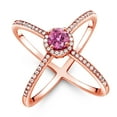 thumbnail image 1 of Gem Stone King 18K Rose Gold Plated Silver Criss Cross X Ring Round Pink Moissanite and (1.32 Cttw, Size 6), 1 of 5