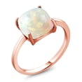 thumbnail image 1 of Gem Stone King 18K Rose Gold Plated Silver Cushion Cabochon White Ethiopian Opal Ring for Women (2.58 Cttw, Size 7), 1 of 4