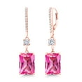 thumbnail image 1 of Gem Stone King 18K Rose Gold Plated Silver Dangle Earrings Created Sapphire Moissanite (20.76 Cttw), 1 of 4