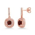 thumbnail image 1 of Gem Stone King 18K Rose Gold Plated Silver Dangle Earrings Cushion Garnet and Moissanite (2.15 Cttw), 1 of 3
