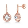 thumbnail image 1 of Gem Stone King 18K Rose Gold Plated Silver Dangle Earrings Lab Grown Diamond Moissanite (1.51 Cttw), 1 of 3