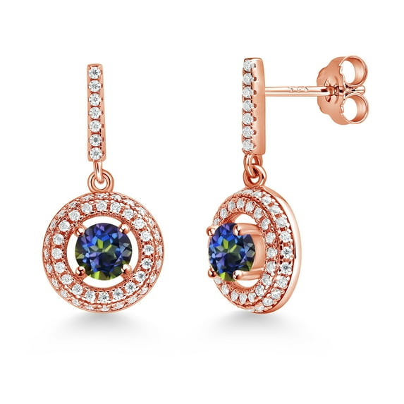 Gem Stone King 18K Rose Gold Plated Silver Dangle Earrings Mystic Topaz Moissanite (1.51 Cttw)
