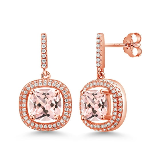 Gem Stone King 18K Rose Gold Plated Silver Dangle Earrings Nano Morganite Moissanite (4.71 Cttw)