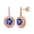 thumbnail image 1 of Gem Stone King 18K Rose Gold Plated Silver Dangle Earrings Tanzanite Moissanite (6.11 Cttw), 1 of 3
