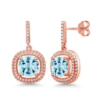 Gem Stone King 18K Rose Gold Plated Silver Dangle Earrings Topaz Moissanite (6.31 Cttw)