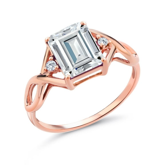 Gem Stone King 18K Rose Gold Plated Silver E-F Lab Grown Diamond Ring Set with Moissanite (2.60 Cttw, Size 5)