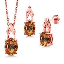 Gem Stone King 18K Rose Gold Plated Silver Ecstasy Mystic Topaz Pendant and Earrings Jewelry Set for Women | 6.00 Cttw | Oval 9X7 | Gemstone Birthstone | with 18 inch Chain