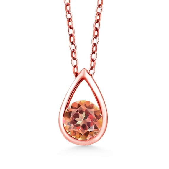 Gem Stone King 18K Rose Gold Plated Silver Ecstasy Mystic Topaz Teardrop Pendant Necklace for Women (1.00 Cttw, Gemstone November Birthstone, Round 5MM, with 18 inch Silver Chain)