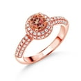 thumbnail image 1 of Gem Stone King 18K Rose Gold Plated Silver Ecstasy Mystic Topaz and White Moissanite Engagement Ring for Women (1.56 Cttw, Round 5MM, Available in Size 5, 6, 7, 8, 9), 1 of 6