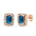 thumbnail image 1 of Gem Stone King 18K Rose Gold Plated Silver Emerald Cut London Blue Topaz Earrings for Women (4.45 Cttw, Gemstone Birthstone, Emerald Cut 8X6MM), 1 of 4