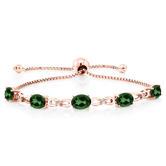 Gem Stone King 18K Rose Gold Plated Silver Emerald Envy Mystic Topaz and White Lab Grown Diamond Tennis Bracelet for Women (4.02 Cttw, Gemstone Birthstone, Oval 7x5MM, Fully Adjustable up to 9 inch)