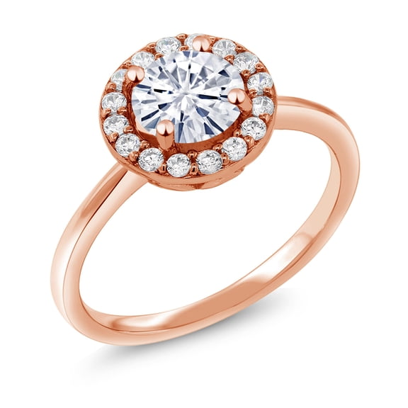 Gem Stone King 18K Rose Gold Plated Silver Engagement Ring Set with Moissanite (1.44 Cttw) (Size 6)
