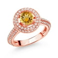 thumbnail image 1 of Gem Stone King 18K Rose Gold Plated Silver Engagement Ring for Women Set with Citrine and Moissanite (1.41 Cttw), 1 of 4