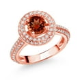 thumbnail image 1 of Gem Stone King 18K Rose Gold Plated Silver Engagement Ring for Women Set with Garnet and Moissanite (1.61 Cttw), 1 of 4