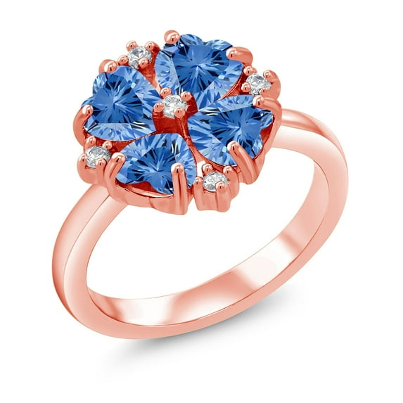 Gem Stone King 18K Rose Gold Plated Silver Fancy Blue Zirconia Ring for Women (1.84 Cttw, Heart Shape 5MM, Gemstone Birthstone, Size 6)
