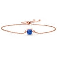 thumbnail image 1 of Gem Stone King 18K Rose Gold Plated Silver Fancy Blue Zirconia Solitaire Bracelet for Women (1.24 Cttw, Cushion Cut 6MM), 1 of 4