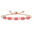 thumbnail image 1 of Gem Stone King 18K Rose Gold Plated Silver Fancy Pink Zirconia Bracelet for Women (3.80 Cttw, Gemstone, Oval 7X5MM, Fully Adjustable up to 9 inches), 1 of 5
