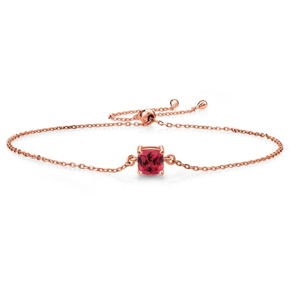 Gem Stone King 18K Rose Gold Plated Silver Fancy Pink Zirconia Solitaire Bracelet for Women (1.24 Cttw, Cushion Cut 6MM)