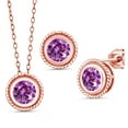 thumbnail image 1 of Gem Stone King 18K Rose Gold Plated Silver Fancy Purple Zirconia Pendant Earrings Set for Women (2.52 Cttw, Gemstone Birthstone, Round 6MM, With 18 inch Chain), 1 of 3