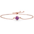 thumbnail image 1 of Gem Stone King 18K Rose Gold Plated Silver Fancy Purple Zirconia Solitaire Bracelet for Women (0.84 Cttw, Round Cut 6MM), 1 of 3