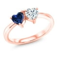 thumbnail image 1 of Gem Stone King 18K Rose Gold Plated Silver Fashion Right-Hand Ring Heart Shape Blue Created Sapphire and Moissanite (0.92 Cttw, Size 6), 1 of 6