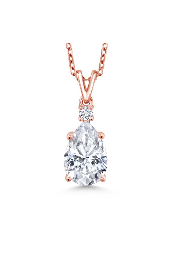 18K Rose Gold Plated Silver G/H Lab Grown Diamond Pendant with Chain Set with Moissanite (3.14 Cttw)