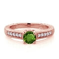 thumbnail image 1 of Gem Stone King 18K Rose Gold Plated Silver Green Chrome Diopside and White Created Sapphire Women's Solitaire Ring with Accent Stones (0.65 Cttw, Round Shape 5MM, Size 9), 1 of 2