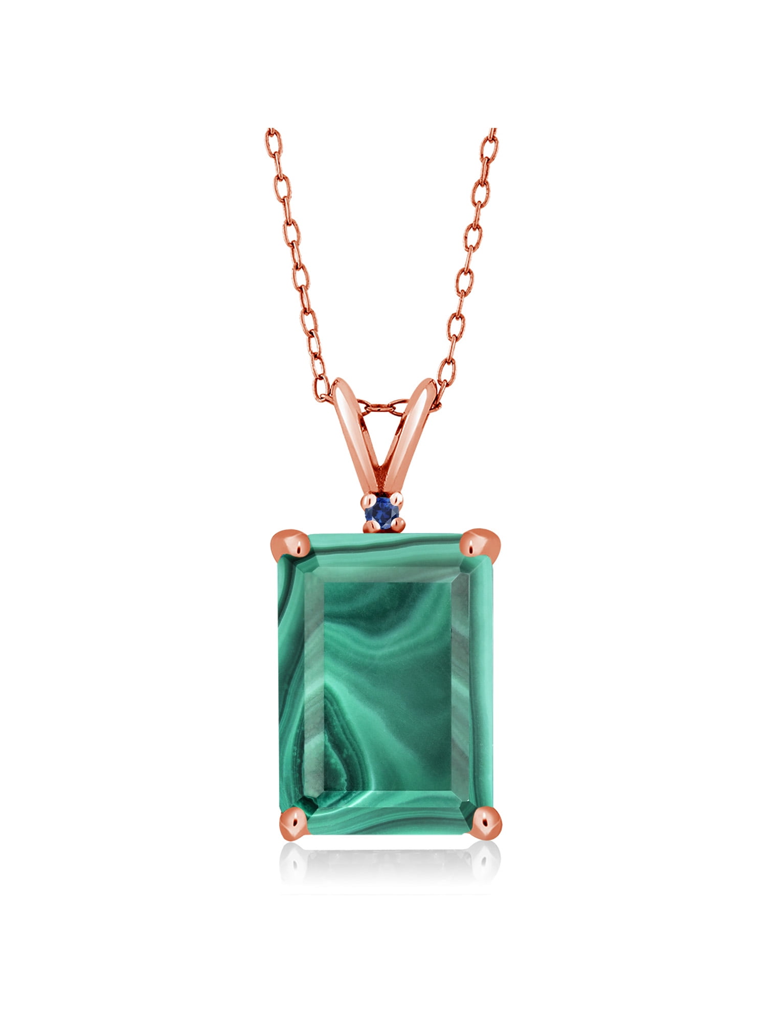 Gem Stone King 18K Rose Gold Plated Silver Green Malachite and Blue Created  Sapphire Pendant Necklace For Women (10.02 Cttw, Gemstone Birthstone,  Emerald Cut 14X10MM, with 18 inch Silver Chain)