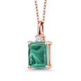 thumbnail image 1 of Gem Stone King 18K Rose Gold Plated Silver Green Malachite Pendant Necklace for Women | 3.53 Cttw | Gemstone Birthstone | Emerald Cut 9X7MM | With 18 inch Silver Chain, 1 of 4
