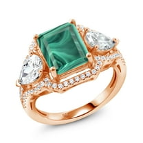 Gem Stone King 18K Rose Gold Plated Silver Green Malachite Ring for Women (5.79 Cttw, Emerald Cut 10X8MM, Gemstone, Size 9)