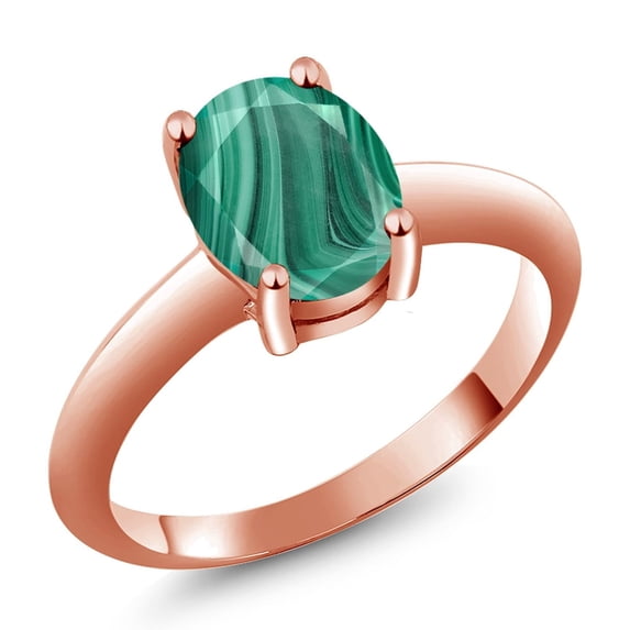 Gem Stone King 18K Rose Gold Plated Silver Green Malachite Solitaire Engagement Ring for Women (2.50 Cttw, Oval 9X7MM, Gemstone Birthstone, Available in Size 5, 6, 7, 8, 9)