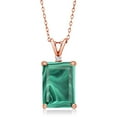 thumbnail image 1 of Gem Stone King 18K Rose Gold Plated Silver Green Malachite and White Created Sapphire Pendant Necklace for Women (10.02 Cttw, Gemstone Birthstone, Emerald Cut 14X10MM, with 18 inch Silver Chain), 1 of 4