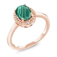 thumbnail image 1 of Gem Stone King 18K Rose Gold Plated Silver Green Malachite and White Diamond Engagement Ring for Women (2.01 Cttw, Gemstone Birthstone, Oval 8X6MM, Available in Size 5, 6, 7, 8, 9), 1 of 4