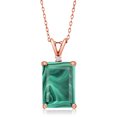 thumbnail image 1 of Gem Stone King 18K Rose Gold Plated Silver Green Malachite and White Moissanite Pendant Necklace for Women (10.02 Cttw, Gemstone Birthstone, Emerald Cut 14X10MM, with 18 inch Silver Chain), 1 of 4