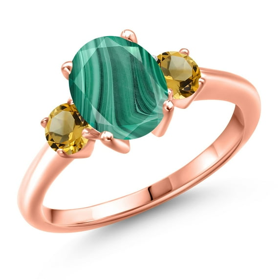 Gem Stone King 18K Rose Gold Plated Silver Green Malachite and Yellow Citrine Engagement Ring for Women | 3.01 Cttw | Oval 9X7MM | Gemstone Birthstone | Size 9