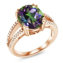 Gem Stone King 18K Rose Gold Plated Silver Green Mystic Quartz Ring for Women (4.48 Cttw, Oval 12X10MM, Gemstone Birthstone, Available in Size 5, 6, 7, 8, 9)