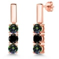 thumbnail image 1 of Gem Stone King 18K Rose Gold Plated Silver Green Mystic Topaz and Black Diamond Drop Dangle Earrings for Women | 1.65 Cttw | Gemstone November Birthstone | Round 5MM, 1 of 6