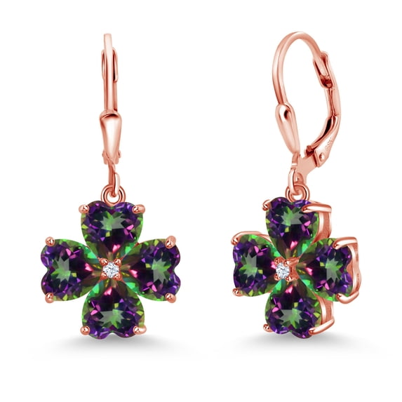Gem Stone King 18K Rose Gold Plated Silver Green Mystic Topaz Dangle Earrings for Women (7.62 Cttw, Gemstone, Heart Shape 6MM)
