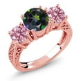 thumbnail image 1 of Gem Stone King 18K Rose Gold Plated Silver Green Mystic Topaz and Pink Lab Grown Diamond Engagement Ring for Women | 2.30 Cttw | Round 7MM | Gemstone November Birthstone | Size 8, 1 of 4