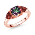 thumbnail image 1 of Gem Stone King 18K Rose Gold Plated Silver Green Mystic Topaz and Red Garnet 3 Stone Engagement Ring for Women (3.08 Cttw, Gemstone Birthstone, Size 7), 1 of 3