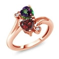 thumbnail image 1 of Gem Stone King 18K Rose Gold Plated Silver Green Mystic Topaz Red Garnet Ring for Women (1.98 Cttw, Heart Shape 6MM, Gemstone Birthstone, Size 7), 1 of 6
