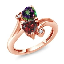 Gem Stone King 18K Rose Gold Plated Silver Green Mystic Topaz Red Garnet Ring for Women (1.98 Cttw, Heart Shape 6MM, Gemstone Birthstone, Size 9)