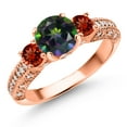 thumbnail image 1 of Gem Stone King 18K Rose Gold Plated Silver Green Mystic Topaz Red Garnet and White Moissanite Engagement Ring for Women (2.12 Cttw, Gemstone, Round 7MM and 4MM, Size 5), 1 of 3