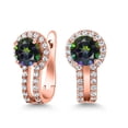 thumbnail image 1 of Gem Stone King 18K Rose Gold Plated Silver Green Mystic Topaz and White Created Sapphire Earrings for Women (1.60 Cttw, Gemstone Birthstone, Round 5MM), 1 of 6