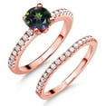 thumbnail image 1 of Gem Stone King 18K Rose Gold Plated Silver Green Mystic Topaz and White Moissanite Wedding Engagement Band Bridal Set Ring for Women (1.49 Cttw, Gemstone, Available in Size 5, 6, 7, 8, 9), 1 of 5