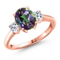 thumbnail image 1 of Gem Stone King 18K Rose Gold Plated Silver Green Mystic Topaz and White Topaz Engagement Ring for Women | 2.96 Cttw | Oval 9X7MM | Gemstone November Birthstone | Size 9, 1 of 6
